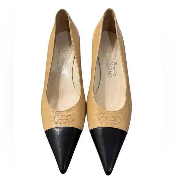 Salvatore Ferragamo Shoes - Salvatore Ferragamo Beige and Black Pointed Toe Heels